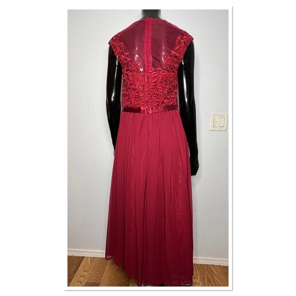 Formal Illusion Sequin, Lace and Chiffon Maxi Gown in Garnet Red - Picture 5 of 13